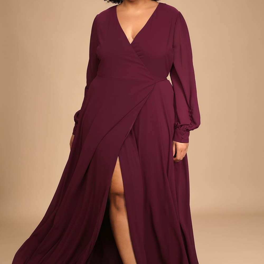 Plum Long Sleeve Wrap Maxi Dress